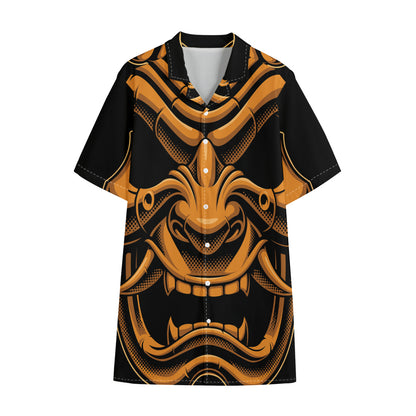 Japanese Warrior Mask Print Cotton Hawaiian Shirt