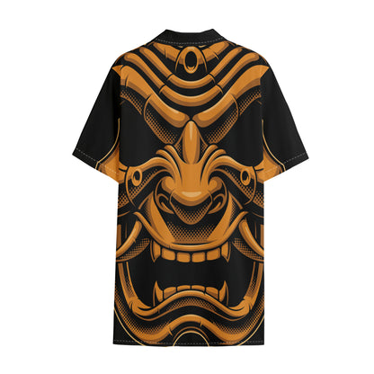 Japanese Warrior Mask Print Cotton Hawaiian Shirt