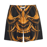 Japanese Warrior Mask Print Cotton Shorts