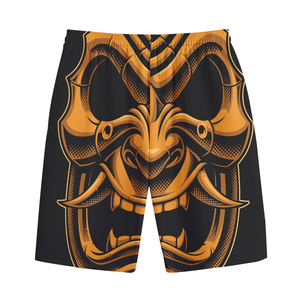 Japanese Warrior Mask Print Cotton Shorts