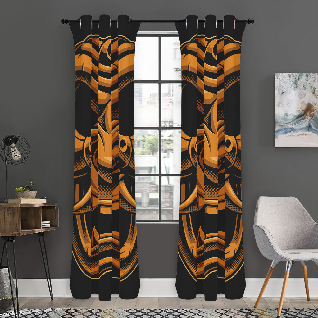 Japanese Warrior Mask Print Curtain
