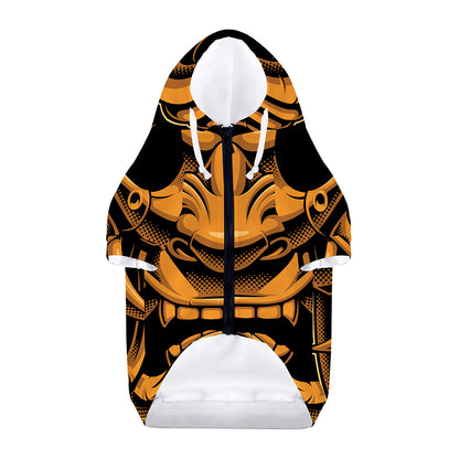 Japanese Warrior Mask Print Dog Zip Up Hoodie