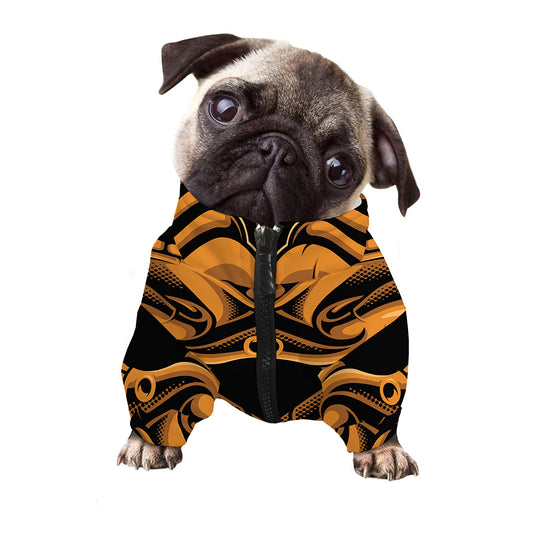 Japanese Warrior Mask Print Dog Zip Up Jacket