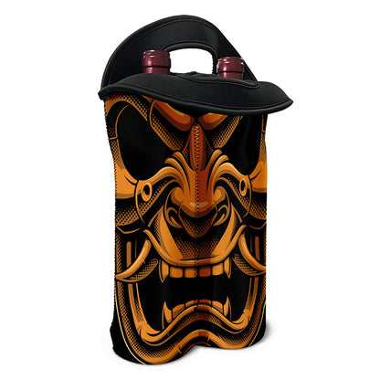 Japanese Warrior Mask Print Double Neoprene Wine Tote