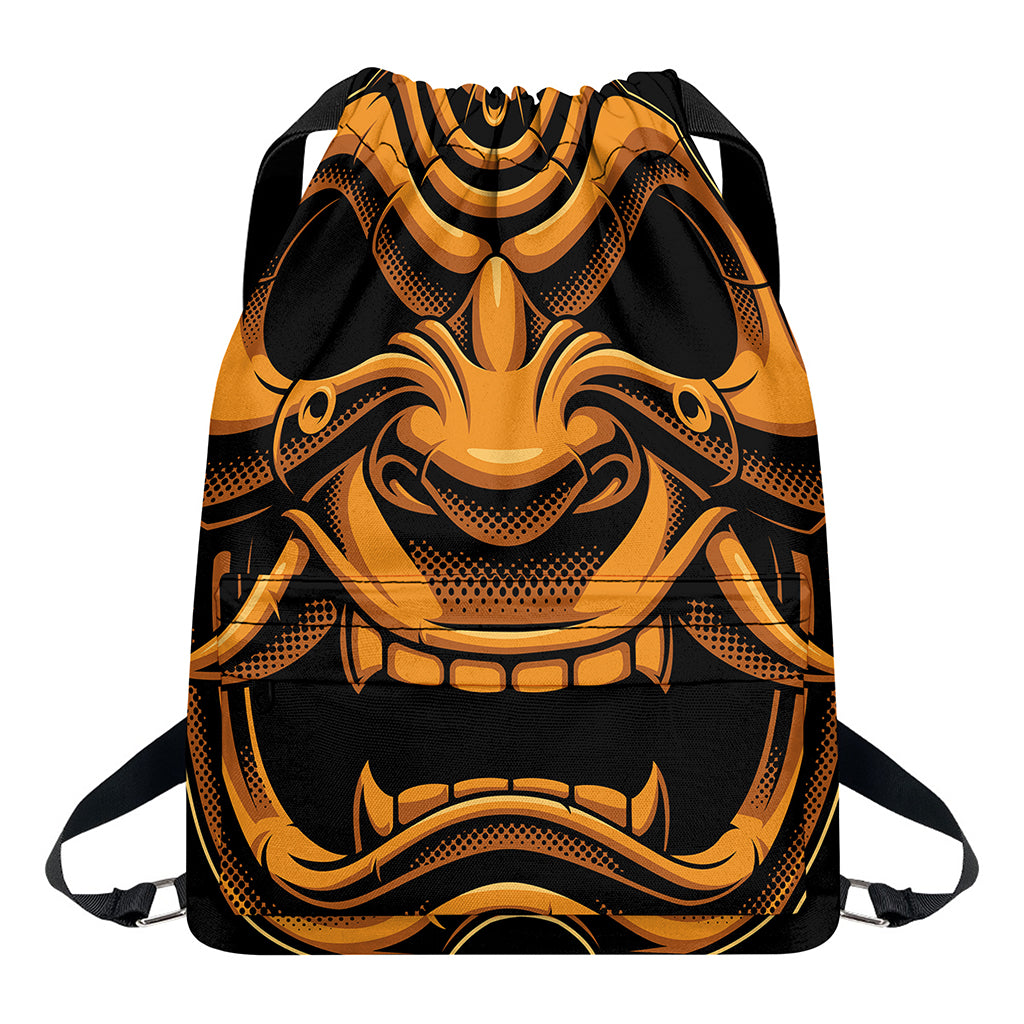 Japanese Warrior Mask Print Drawstring Backpack