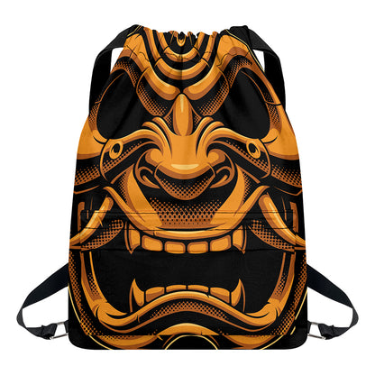 Japanese Warrior Mask Print Drawstring Backpack