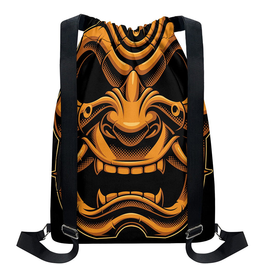 Japanese Warrior Mask Print Drawstring Backpack