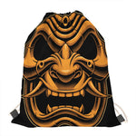 Japanese Warrior Mask Print Drawstring Bag