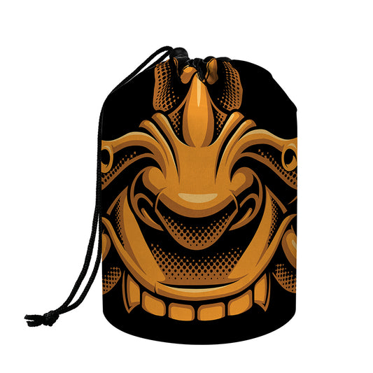 Japanese Warrior Mask Print Drawstring Makeup Bag