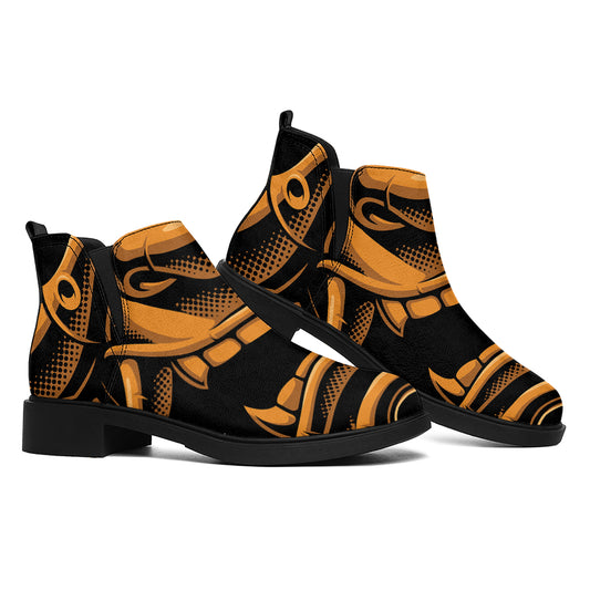Japanese Warrior Mask Print Flat Ankle Boots