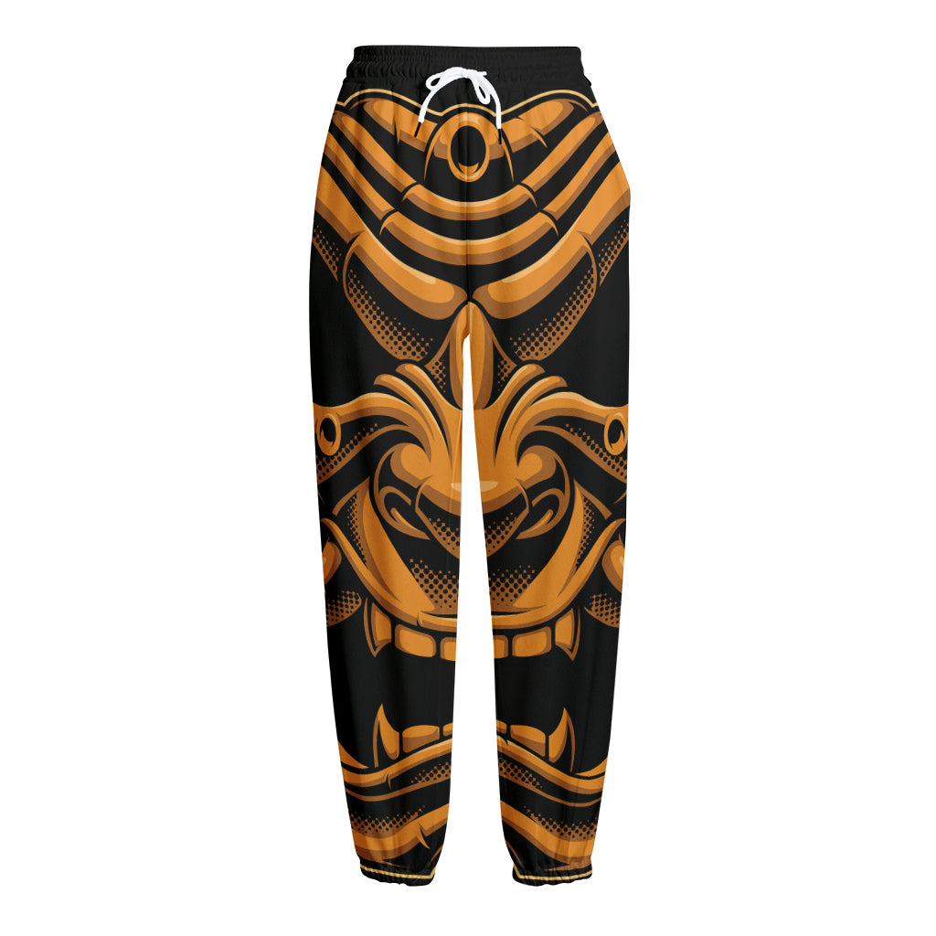 Japanese Warrior Mask Print Fleece Lined Knit Pants