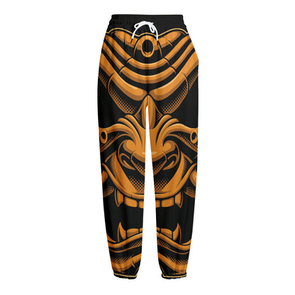 Japanese Warrior Mask Print Fleece Lined Knit Pants