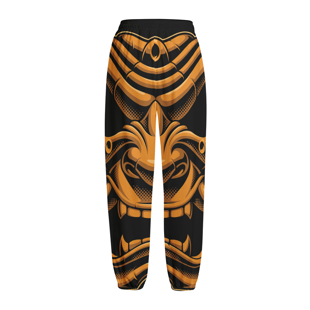 Japanese Warrior Mask Print Fleece Lined Knit Pants