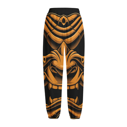 Japanese Warrior Mask Print Fleece Lined Knit Pants