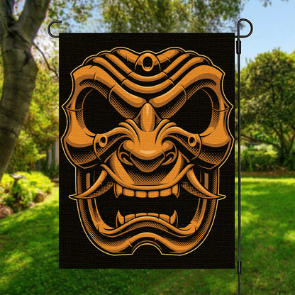 Japanese Warrior Mask Print Garden Flag