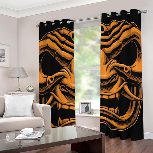 Japanese Warrior Mask Print Grommet Curtains