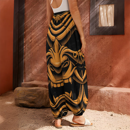 Japanese Warrior Mask Print Harem Pants