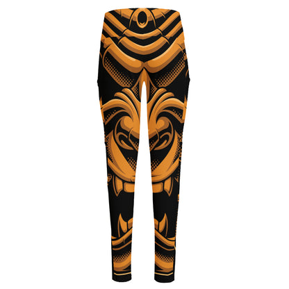 Japanese Warrior Mask Print High-Waisted Pocket Leggings
