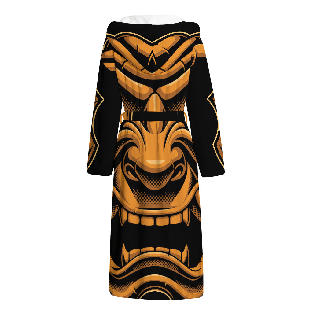 Japanese Warrior Mask Print Hooded Bathrobe