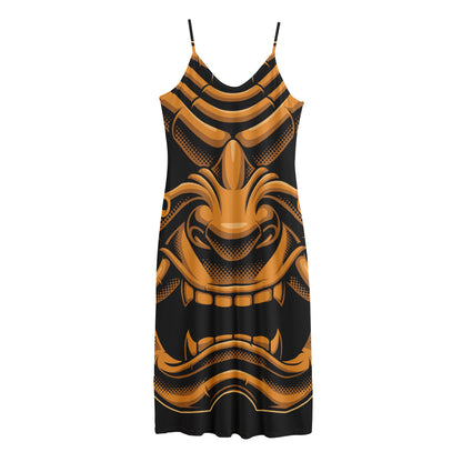 Japanese Warrior Mask Print Jersey Midi Cami Dress