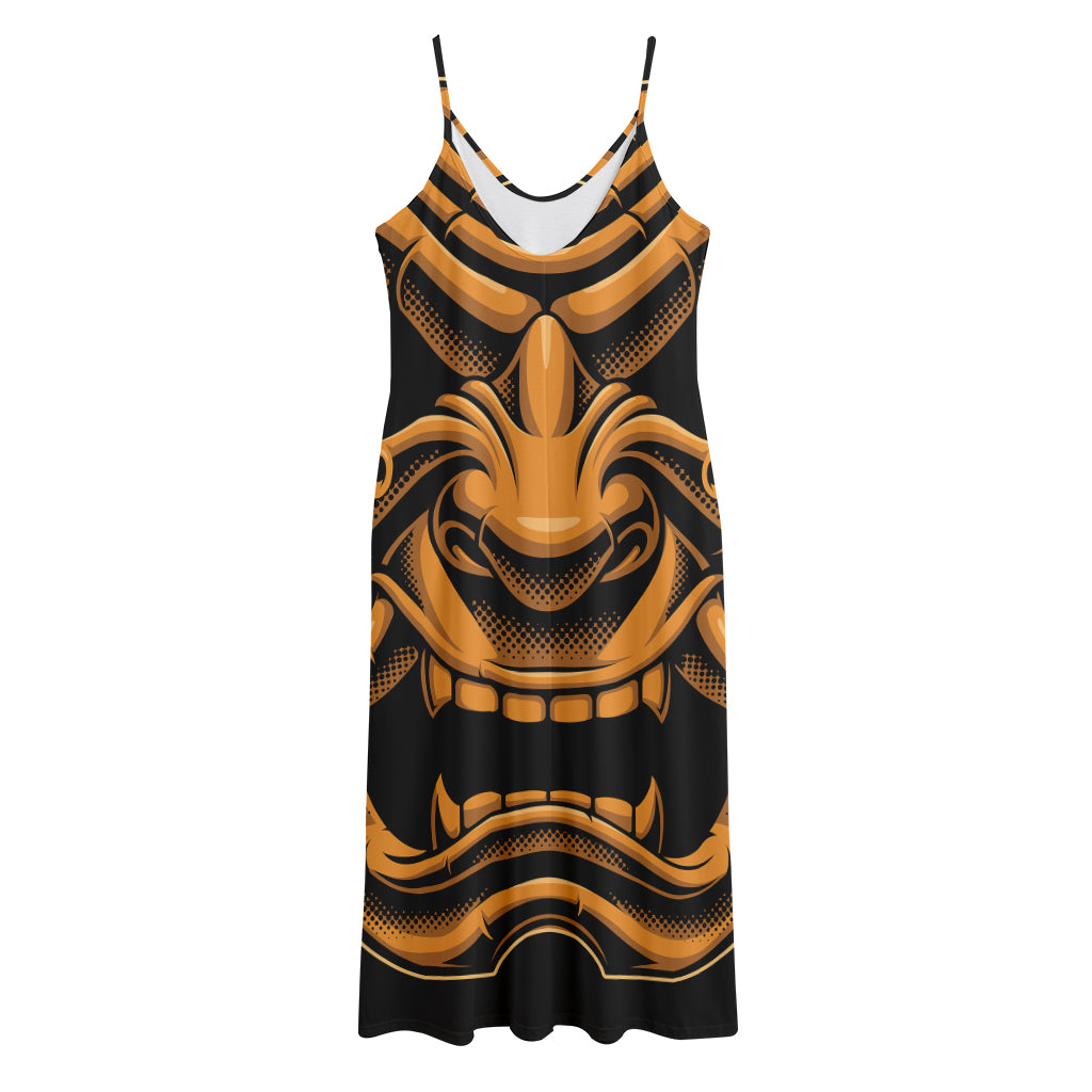 Japanese Warrior Mask Print Jersey Midi Cami Dress