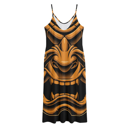 Japanese Warrior Mask Print Jersey Midi Cami Dress