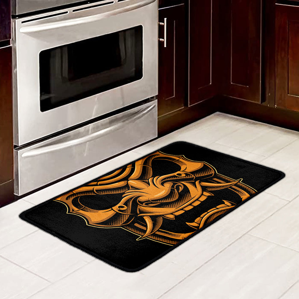 Japanese Warrior Mask Print Kitchen Mat