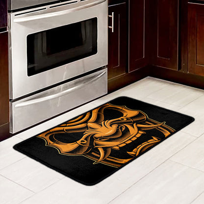 Japanese Warrior Mask Print Kitchen Mat