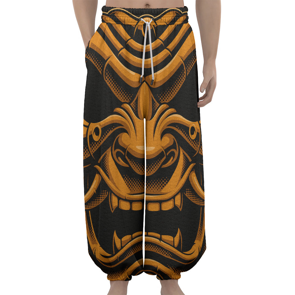 Japanese Warrior Mask Print Lantern Pants