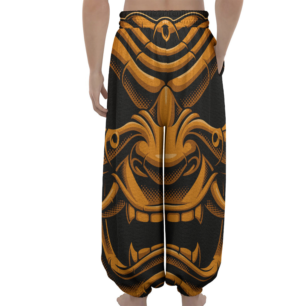 Japanese Warrior Mask Print Lantern Pants