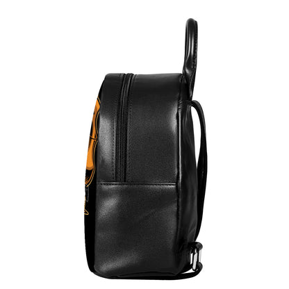 Japanese Warrior Mask Print Leather Backpack