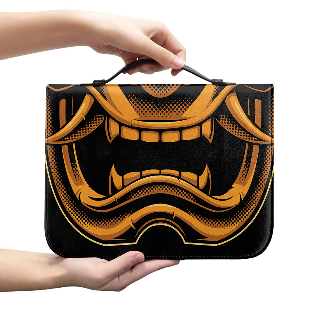 Japanese Warrior Mask Print Leather Bible Cover