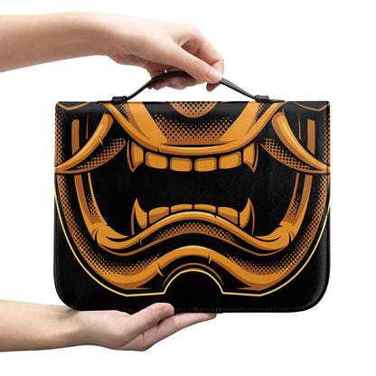 Japanese Warrior Mask Print Leather Bible Cover