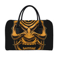 Japanese Warrior Mask Print Leather Duffel Bag
