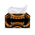 Japanese Warrior Mask Print Leather Tissue Box Cover