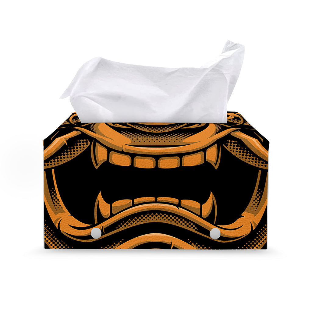 Japanese Warrior Mask Print Leather Tissue Box Cover