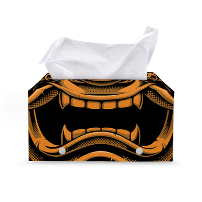 Japanese Warrior Mask Print Leather Tissue Box Cover