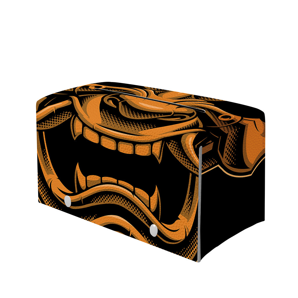 Japanese Warrior Mask Print Leather Tissue Box Cover