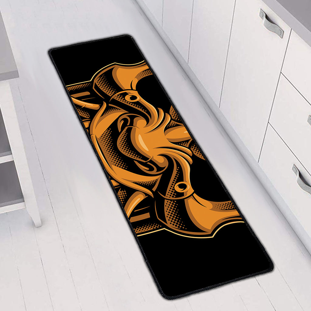 Japanese Warrior Mask Print Long Kitchen Mat