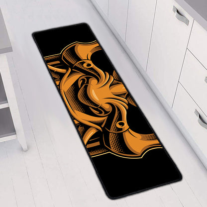 Japanese Warrior Mask Print Long Kitchen Mat