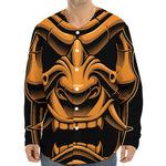 Japanese Warrior Mask Print Long Sleeve Baseball Jersey