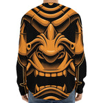Japanese Warrior Mask Print Long Sleeve Baseball Jersey