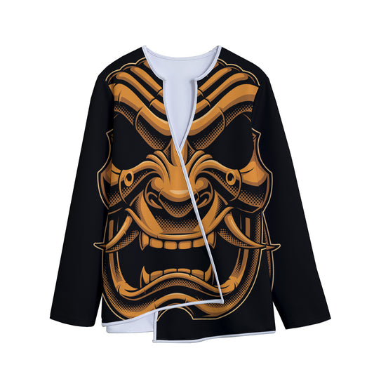 Japanese Warrior Mask Print Long Sleeve Short Coat