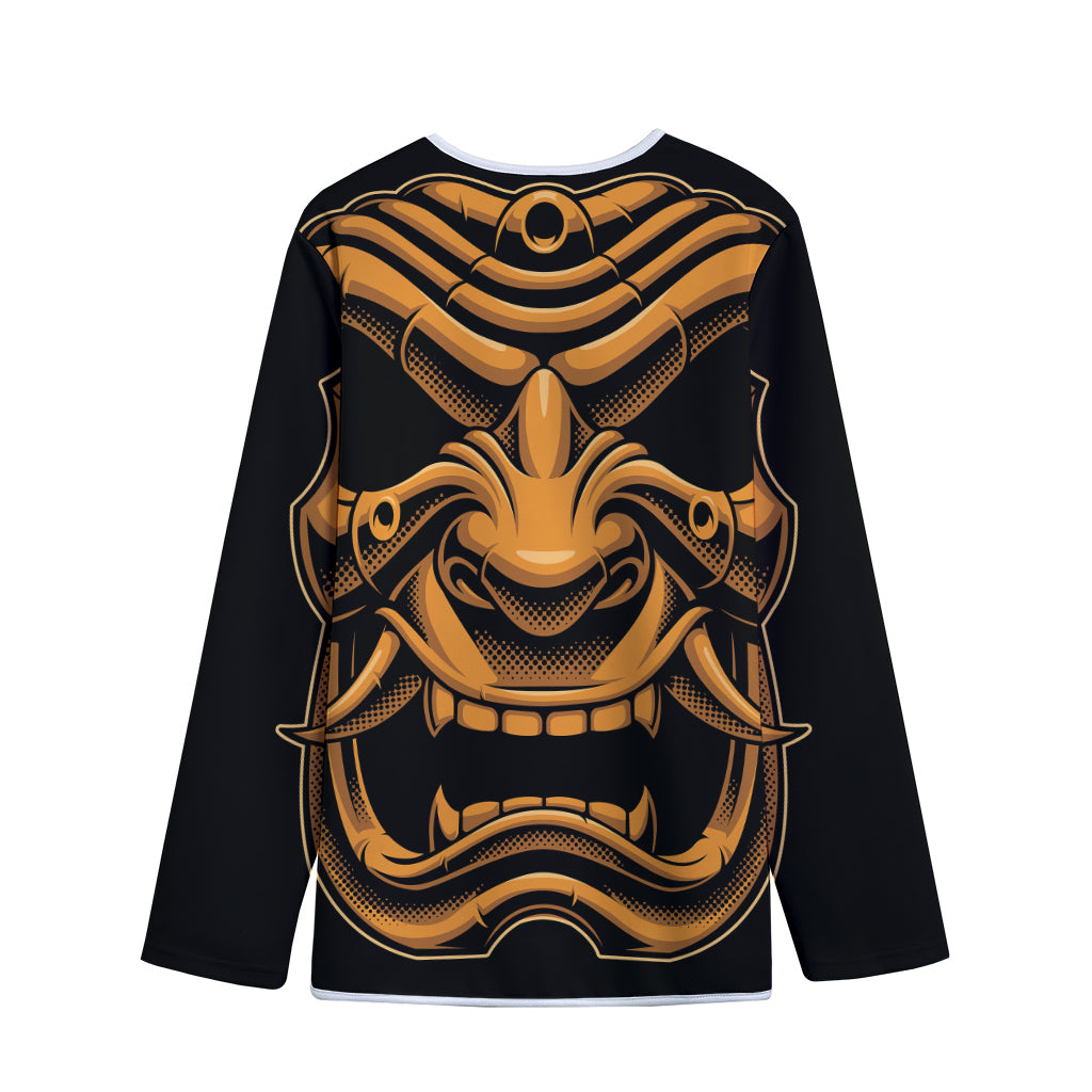 Japanese Warrior Mask Print Long Sleeve Short Coat