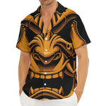 Japanese Warrior Mask Print Men's Deep V-Neck Shirt