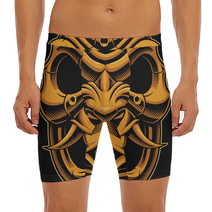 Japanese Warrior Mask Print Men's Long Boxer Briefs