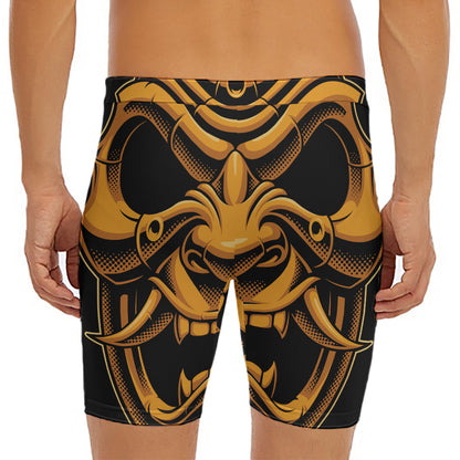 Japanese Warrior Mask Print Men's Long Boxer Briefs