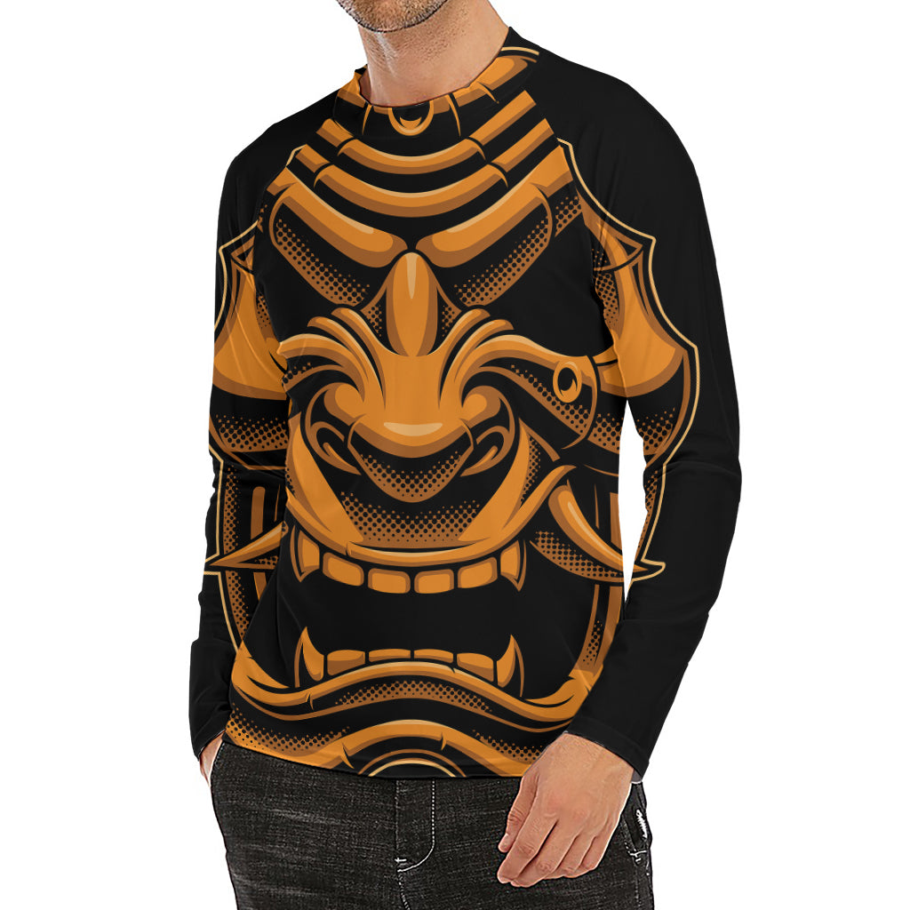 Japanese Warrior Mask Print Men's Long Sleeve Rash Guard