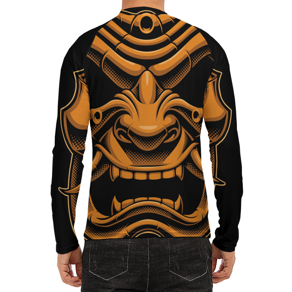 Japanese Warrior Mask Print Men's Long Sleeve Rash Guard