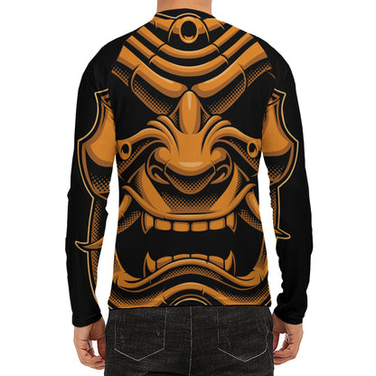 Japanese Warrior Mask Print Men's Long Sleeve Rash Guard